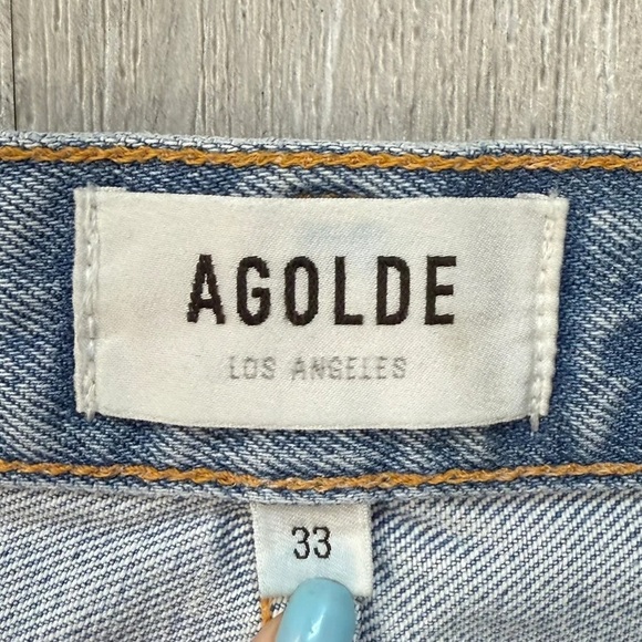 Agolde 90’s Metallic Silver High-Rise Straight Leg Jeans - Size 33 - Picture 5 of 5